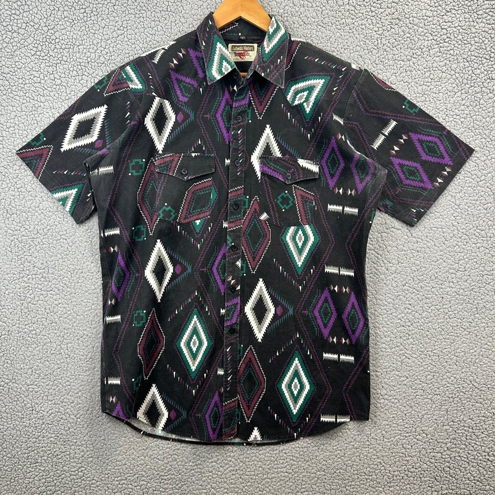 Vintage Youngbloods Mens Button Up Shirt Black Aztec Western Geometric Large